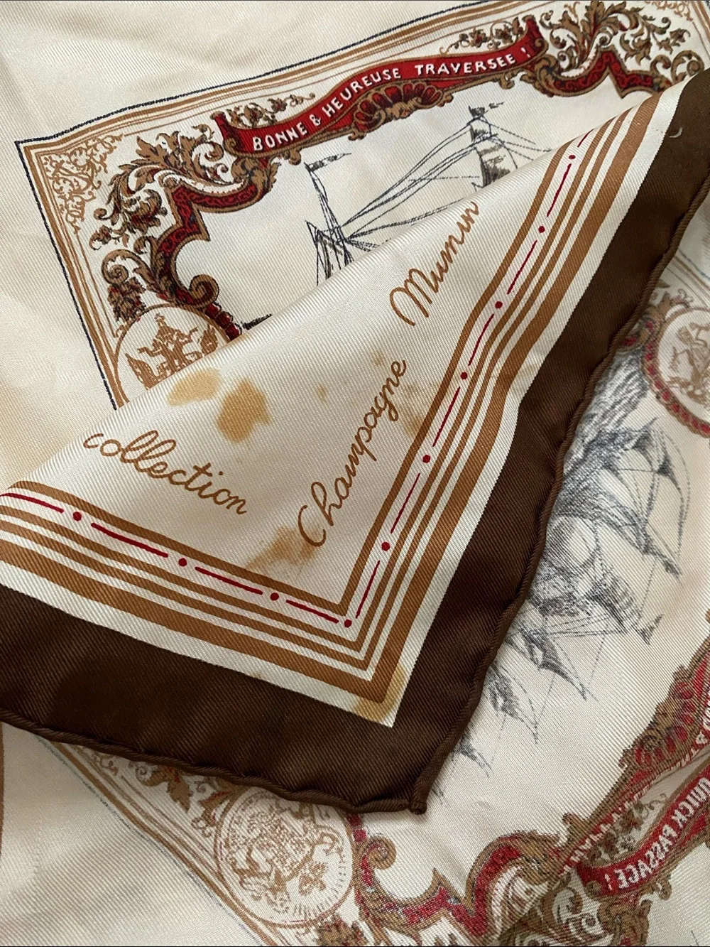 Champagne Mumm Collection Silk Hand Rolled Scarf.